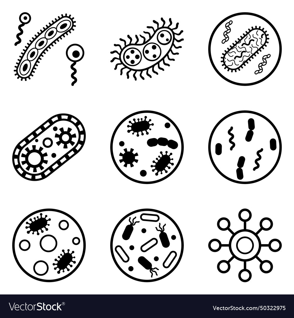 Bacteria flat icon set isolated on white