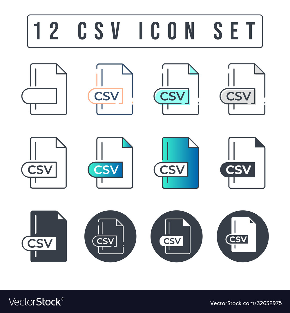 Csv file format icon set 12 icon set Royalty Free Vector