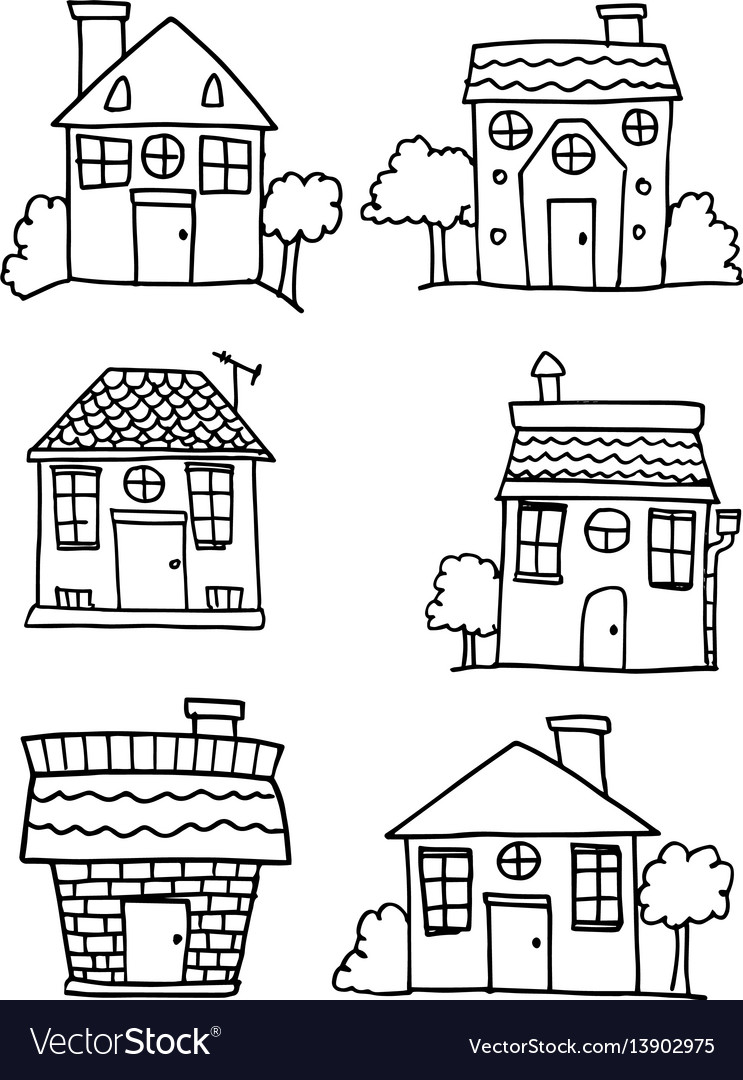 Set House And Building Style Hand Draw Royalty Free Vector Building Style Hand Draw Royalty, How To Draw Plans For A House By Hand