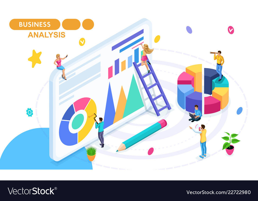 Isometric concept of data collection and analysis Vector Image