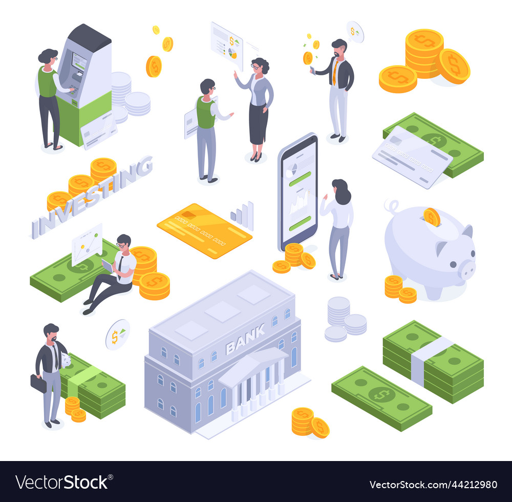 Isometric financial analytics business people