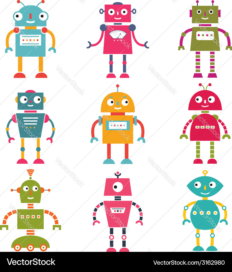 Robots set Royalty Free Vector Image - VectorStock