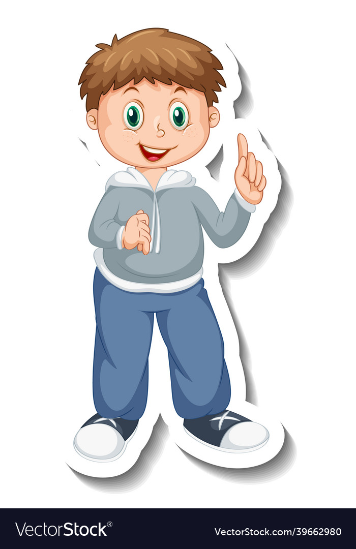 Sticker template with a happy boy in standing Vector Image