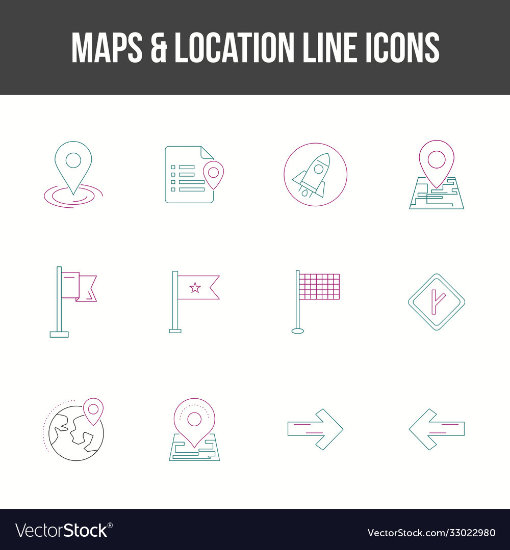 Unique maps location line icon set Royalty Free Vector Image