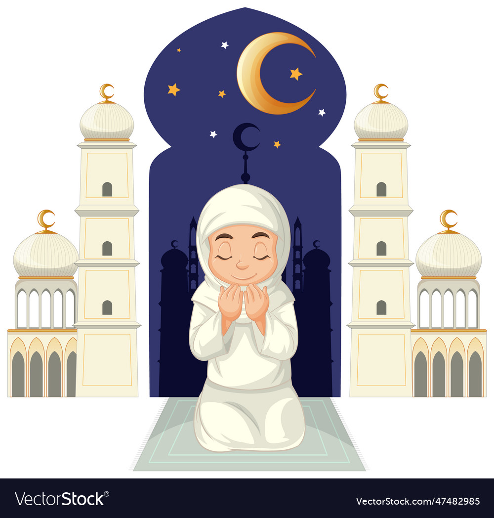 Arab muslim girl praying cartoon character Vector Image