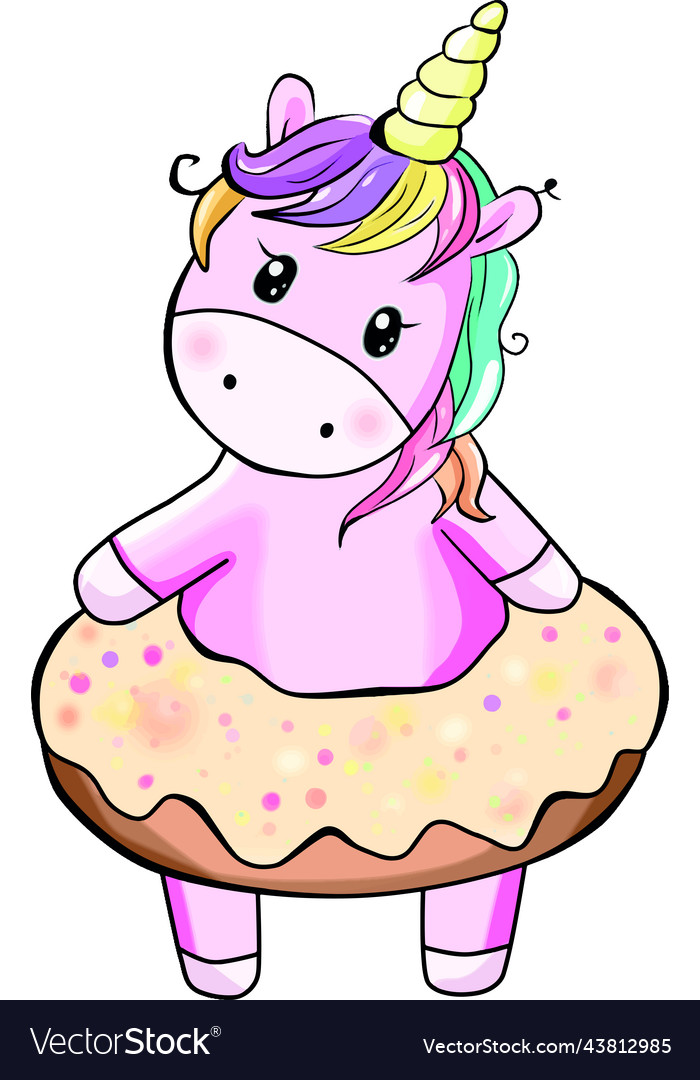 Cute unicorn in a donut isolated on white vector image Cute unicorn in a donut isolated on white