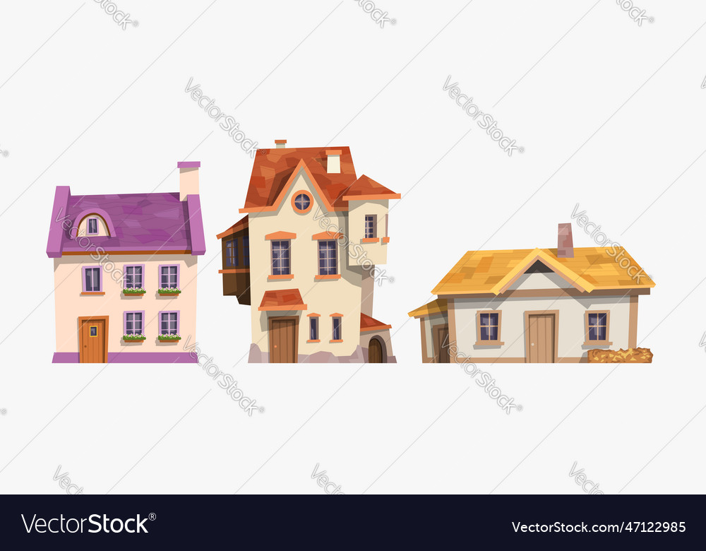 Historic vintage houses in set cartoon style Vector Image