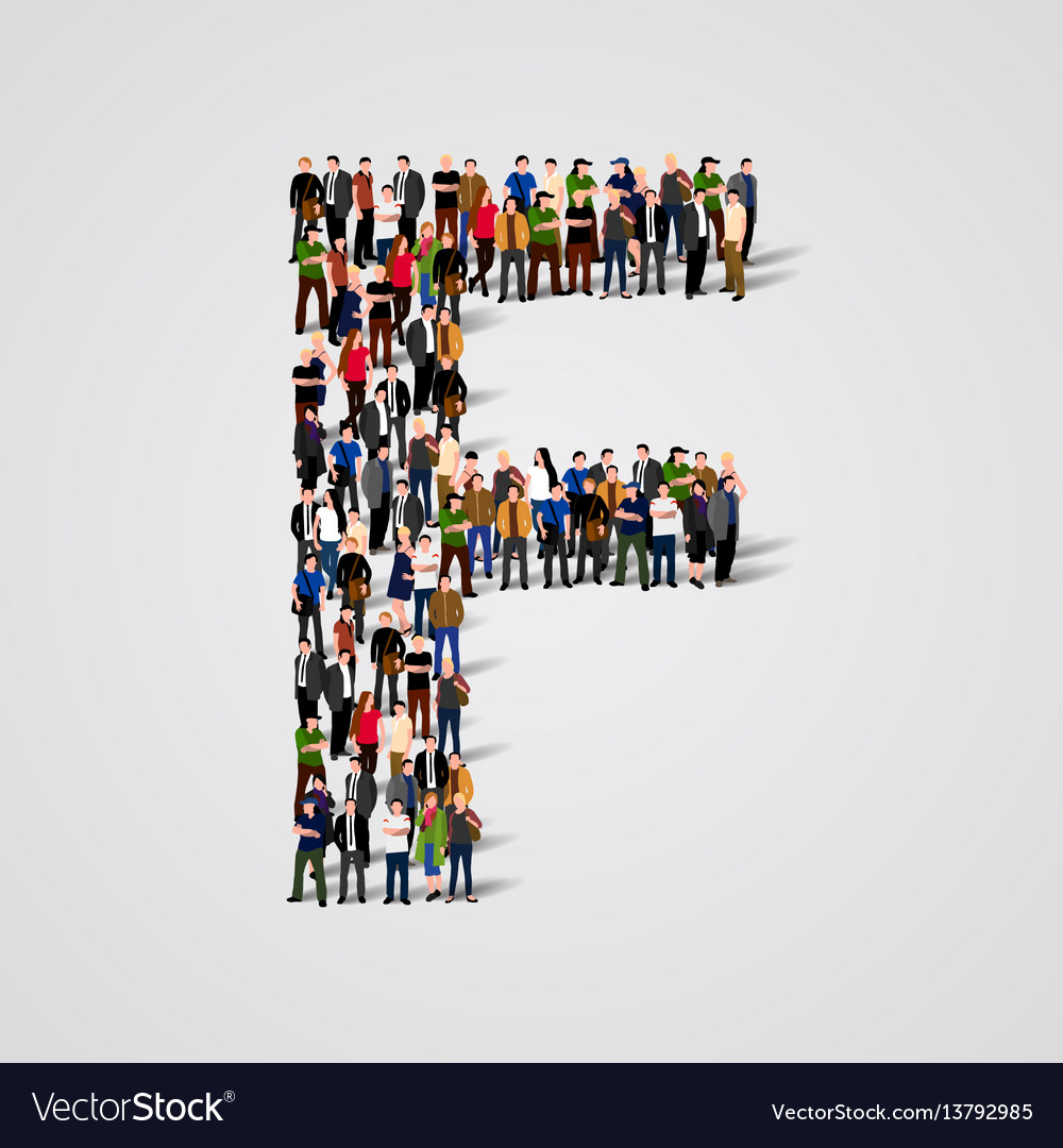 Large group of people in letter f form Royalty Free Vector