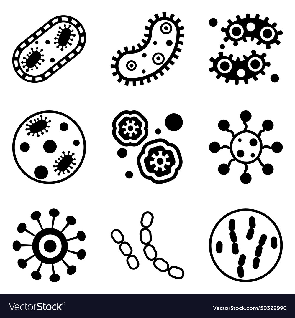 Bacteria flat icon set isolated on white Vector Image