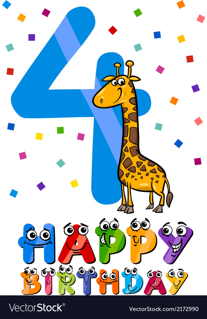 Fourth birthday cartoon design Royalty Free Vector Image