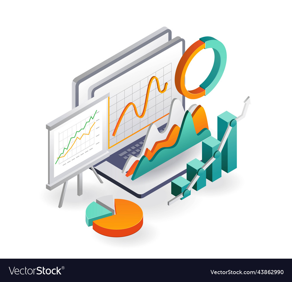 Laptop with data analytics and pie cart Royalty Free Vector