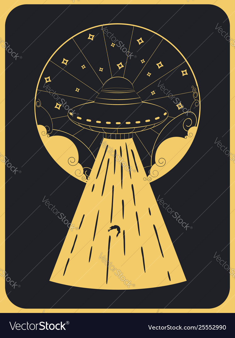 Retro design flying ufo ship Royalty Free Vector Image