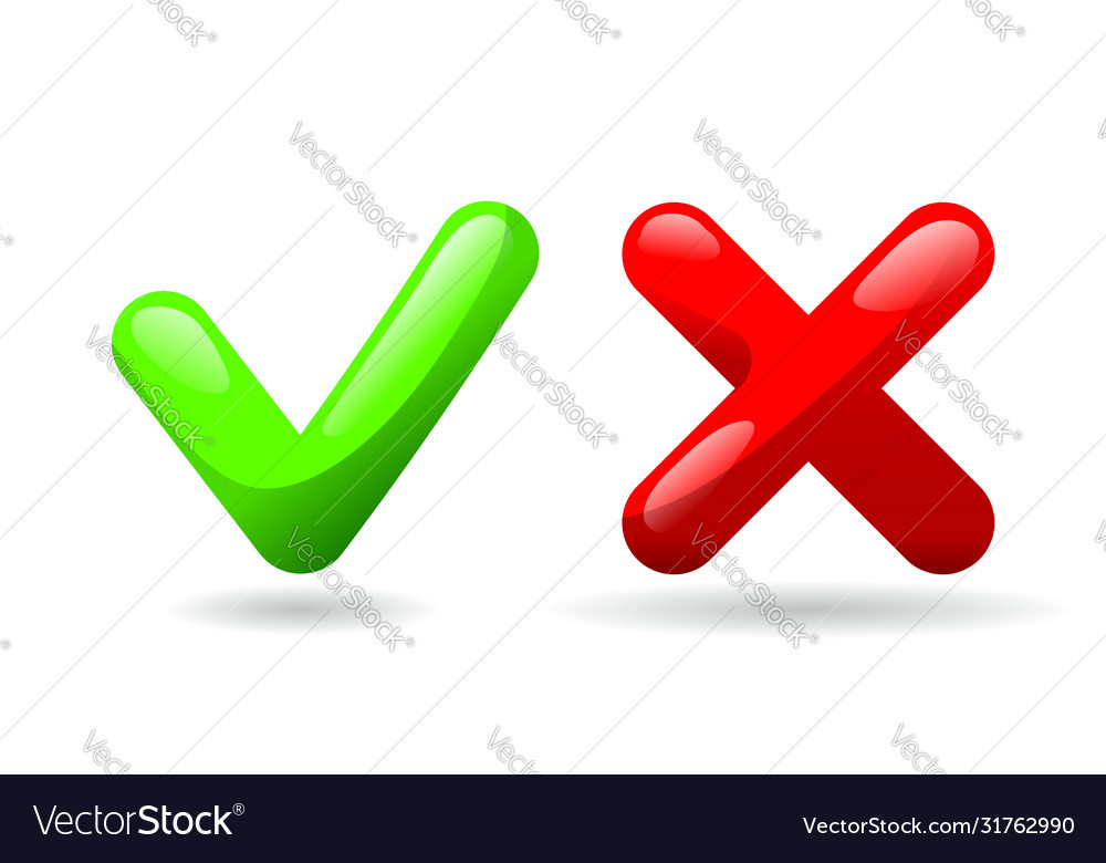 Test check mark buttons icon tick and cross vote