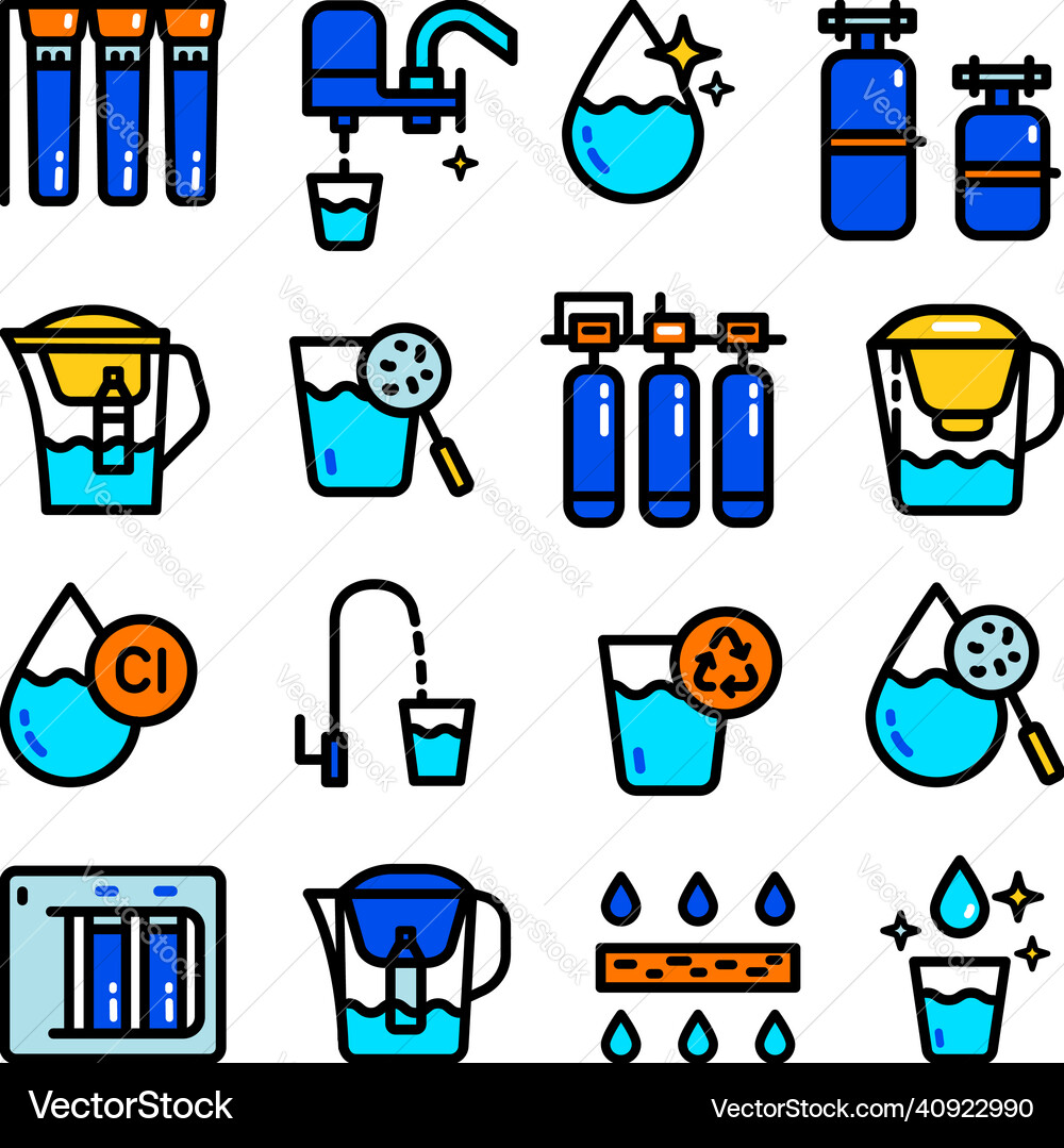 Water purification color icons set Royalty Free Vector Image