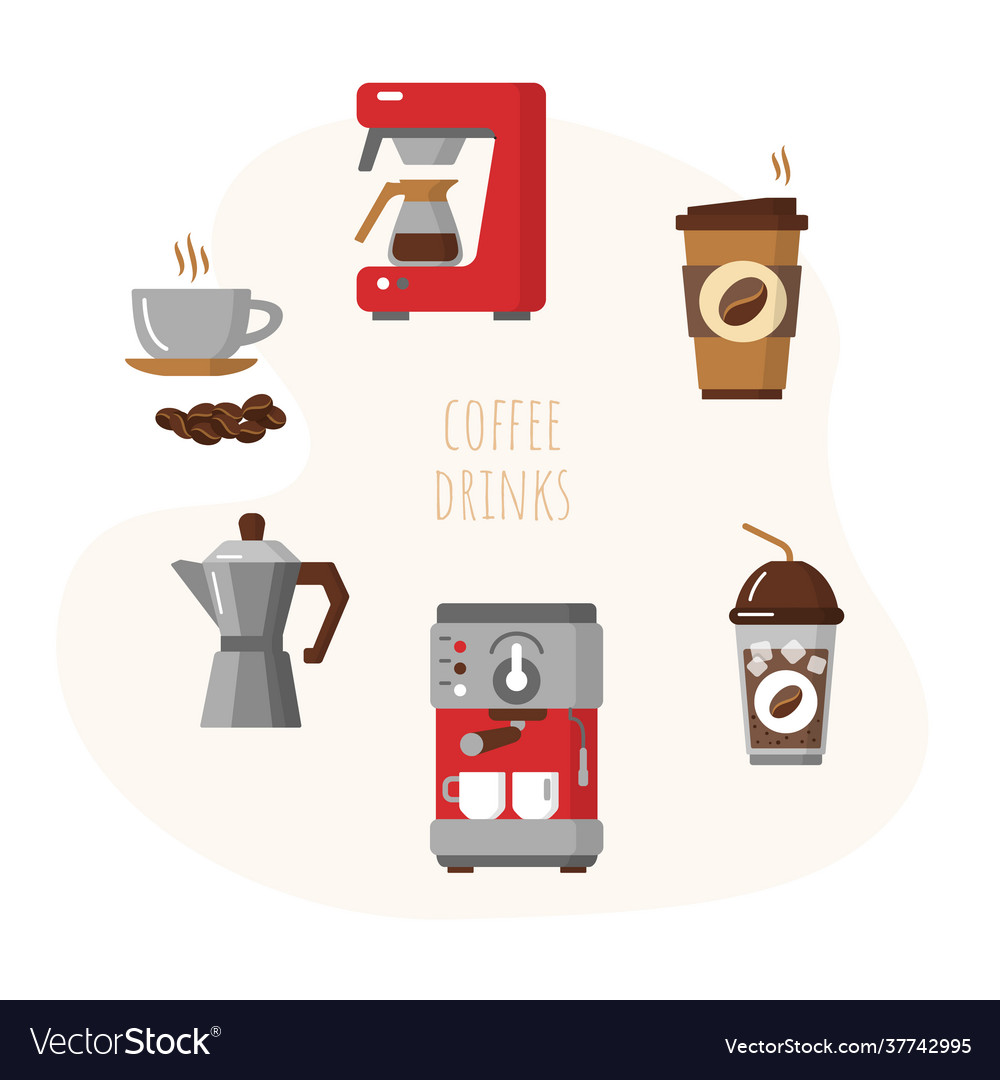 Best coffee set with cups hot aroma drink Vector Image