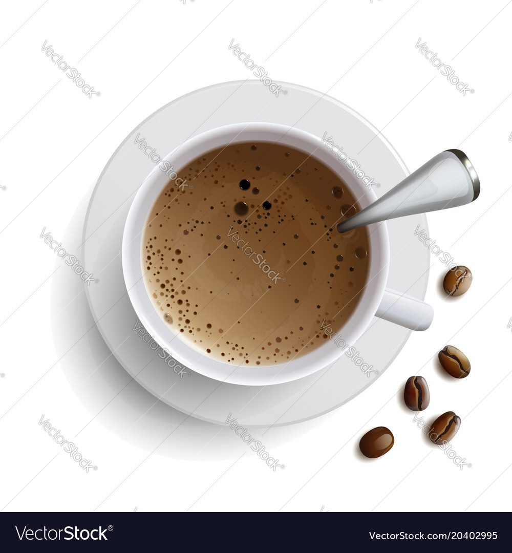 Cup of coffee with a spoon and beans Royalty Free Vector