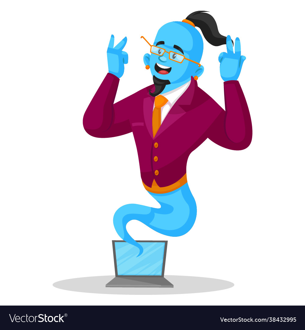 Smart genie cartoon character Royalty Free Vector Image Smart genie cartoon character Royalty Free Vector Image