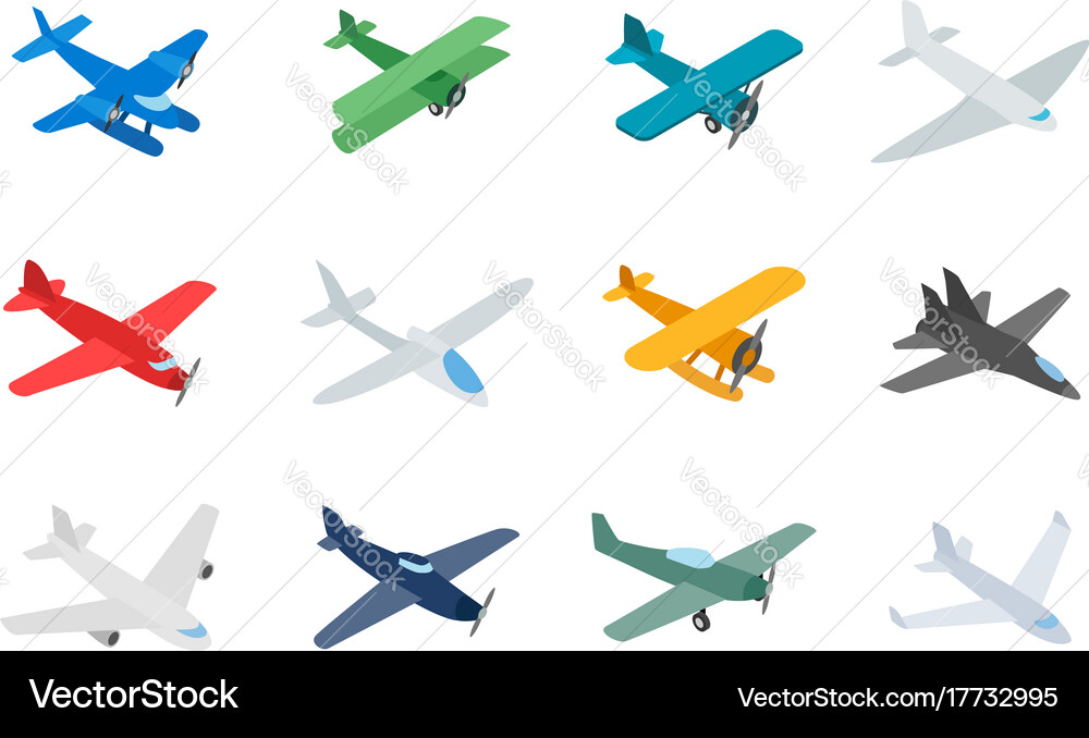 Type plane icon set isometric style Royalty Free Vector