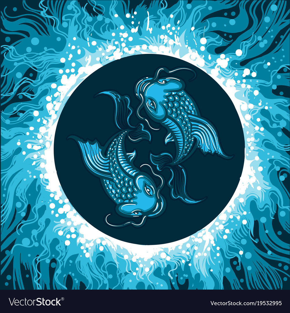 Download Zodiac sign of pisces in water circle Royalty Free Vector