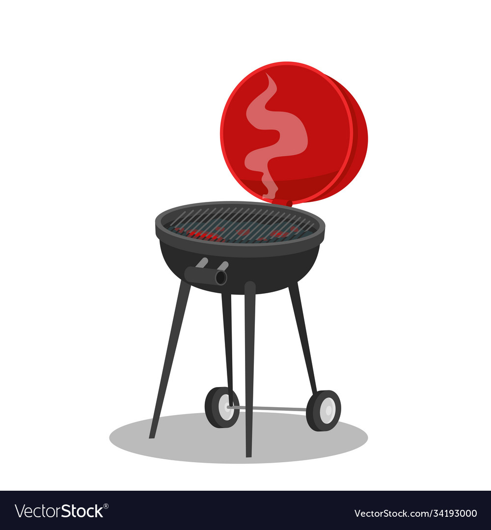 Cartoon barbecue grill with hot coals juicy ready