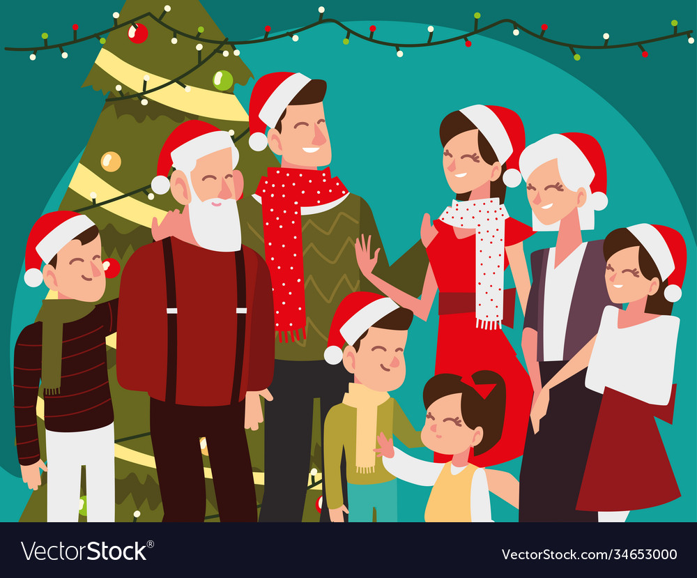 Christmas people portrait family with tree