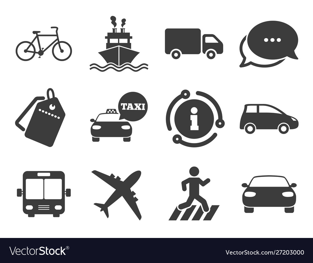 Transport icons car bike bus and taxi signs Vector Image