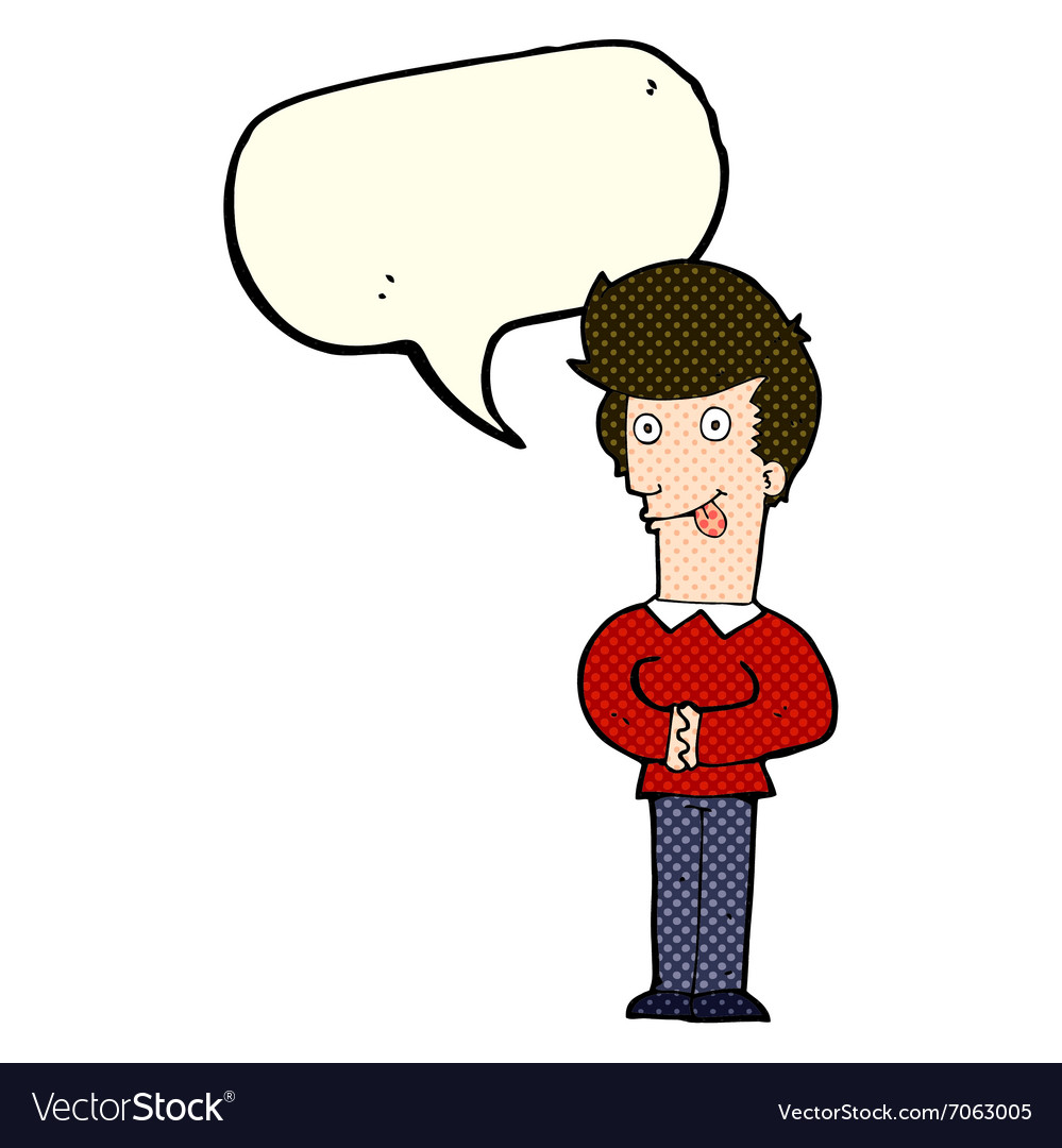 Cartoon man sticking out tongue with speech bubble