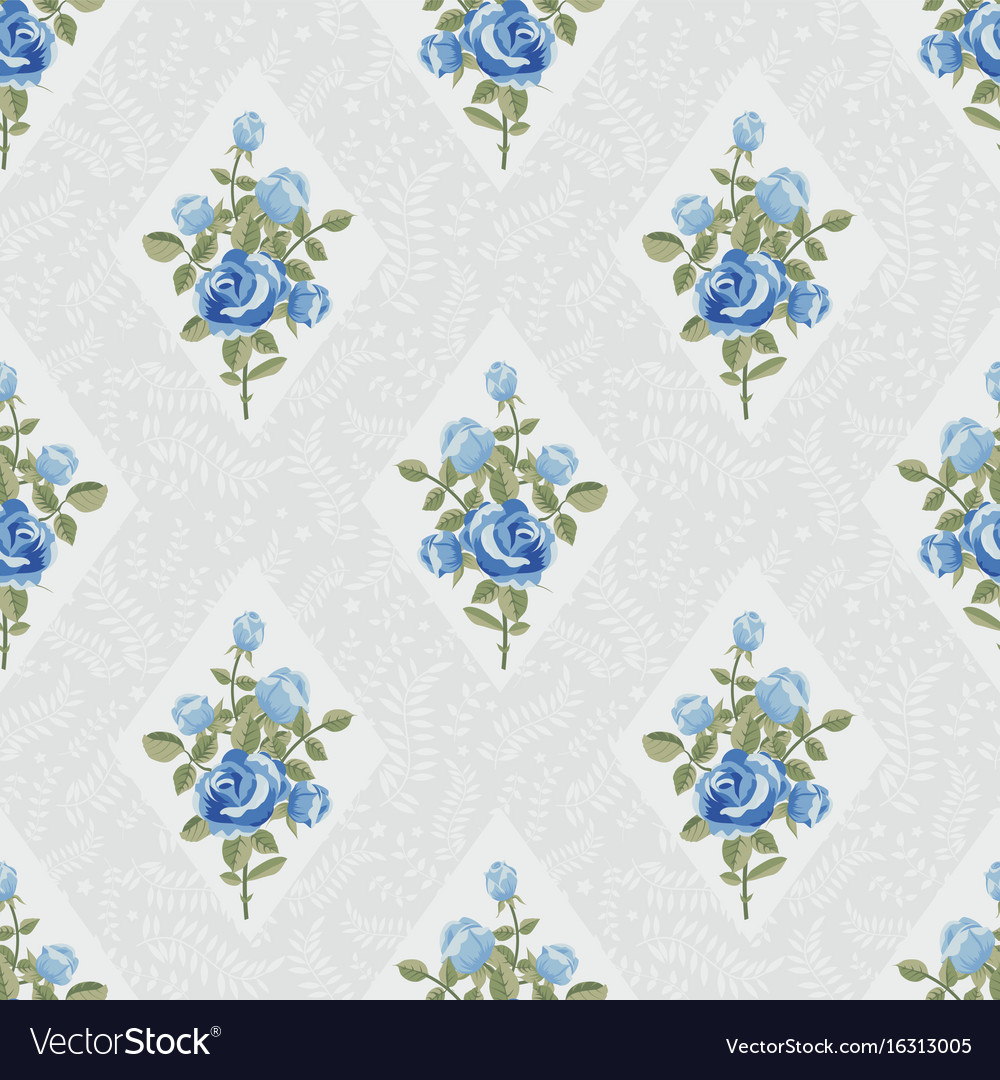 Classic wallpaper with blue roses Royalty Free Vector Image