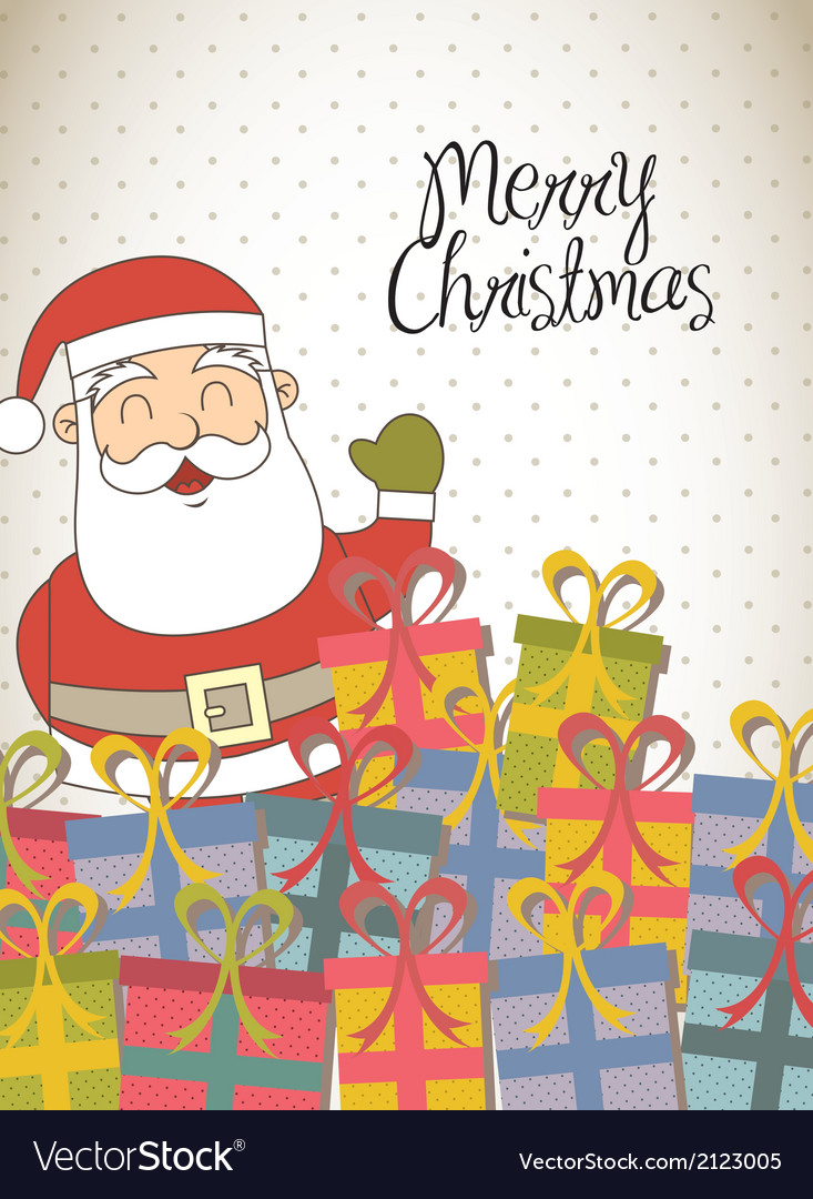 Merry christmas card with santa claus and gift