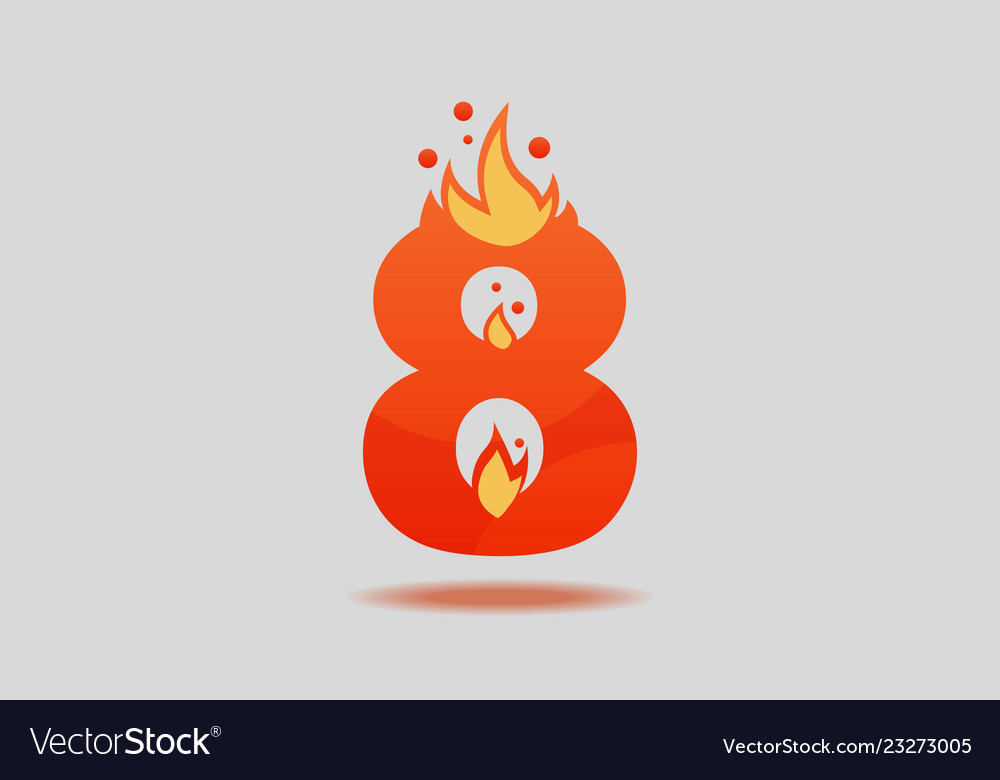 Number eight with red flames and sparks