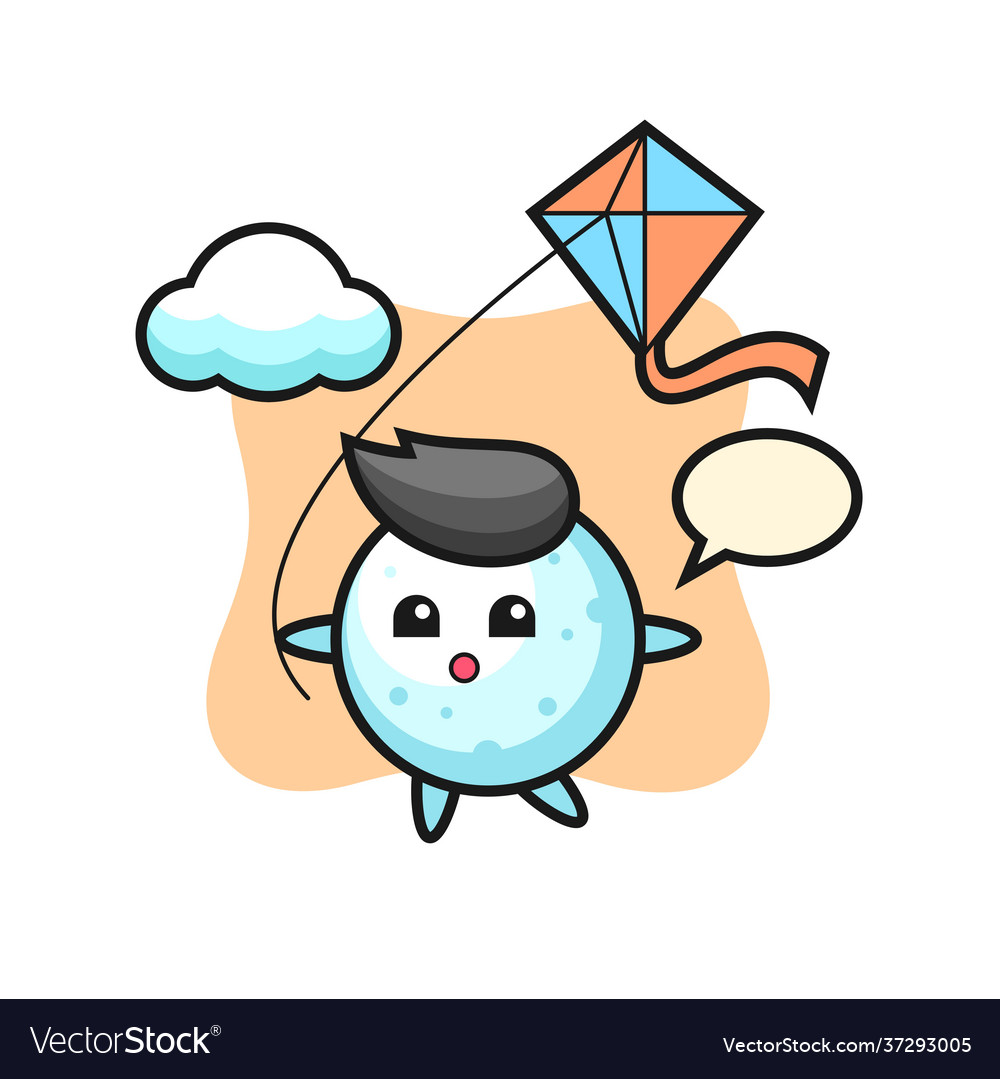 Snow ball mascot is playing kite