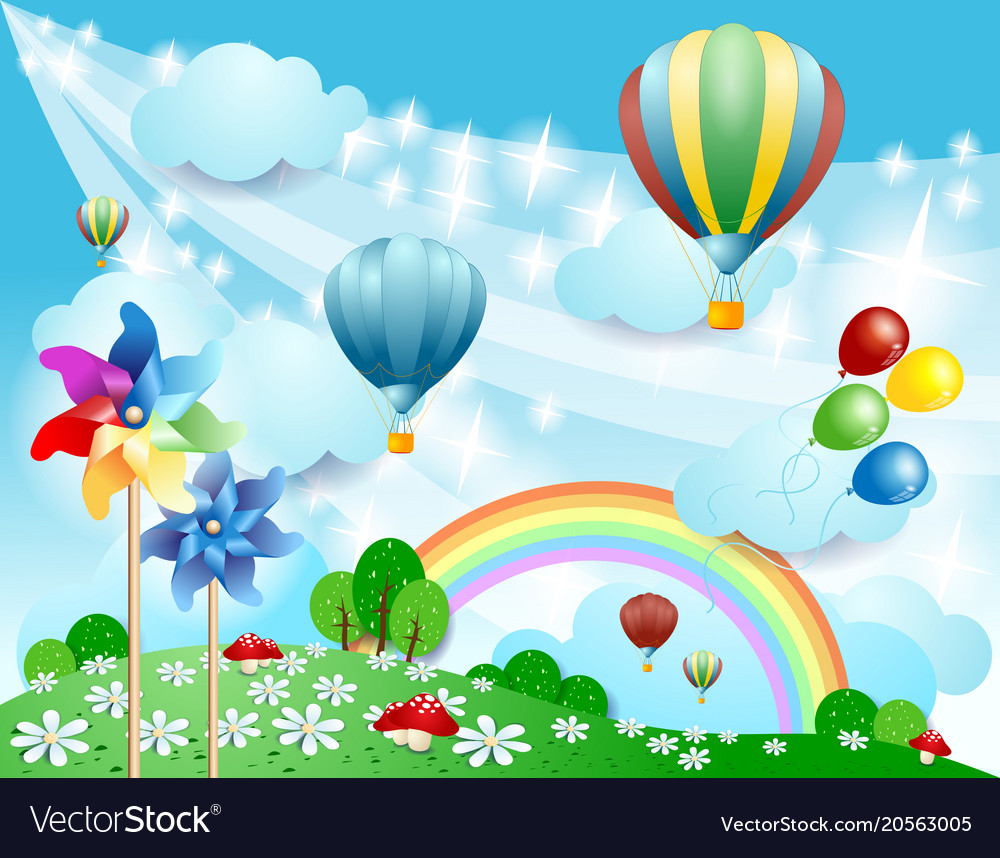 Spring background with balloons and pinwheels Vector Image