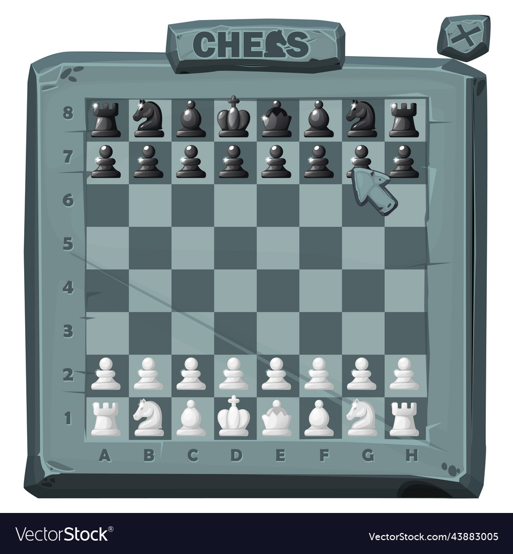 Stone chess board and set chess figures for 2d Vector Image