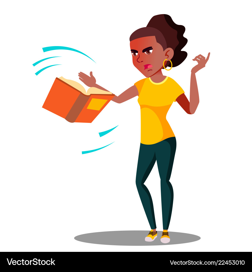 Angry student in stress throws away a book Vector Image
