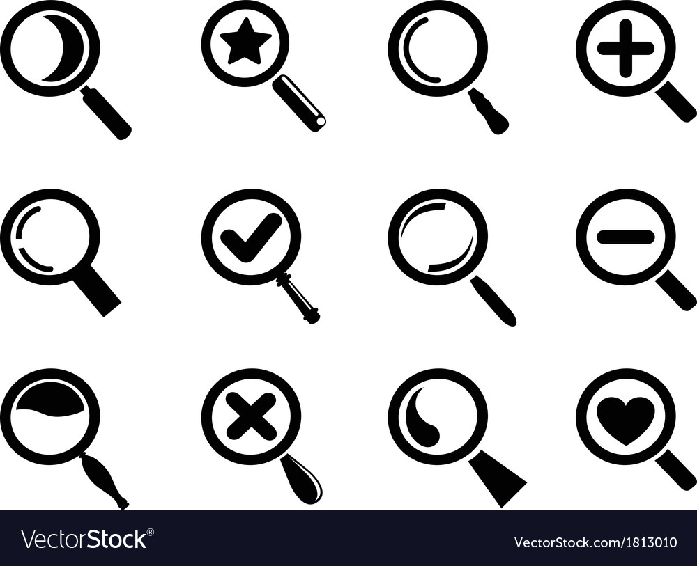 Black magnifying glass icons set