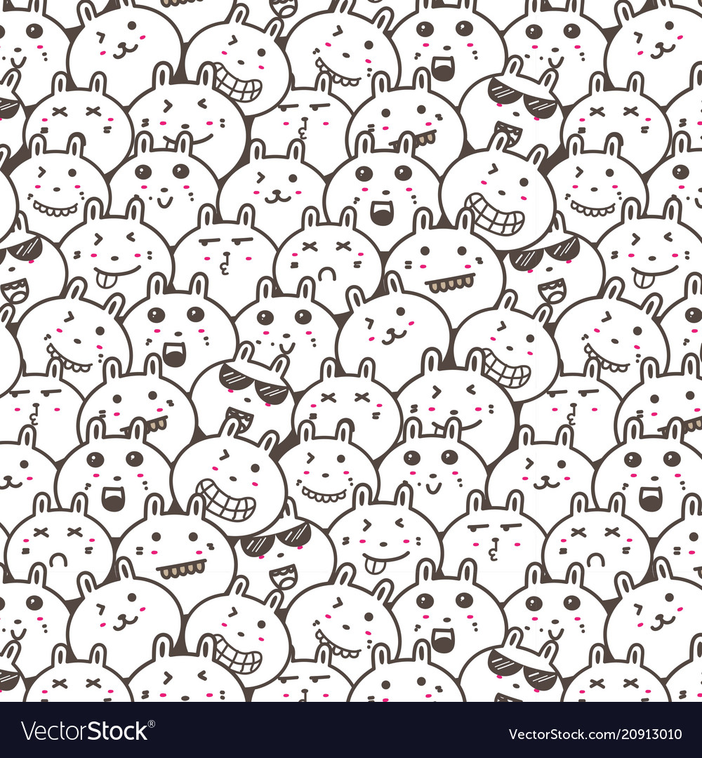 Bunny Doodle Art Pattern Background Royalty Free Vector