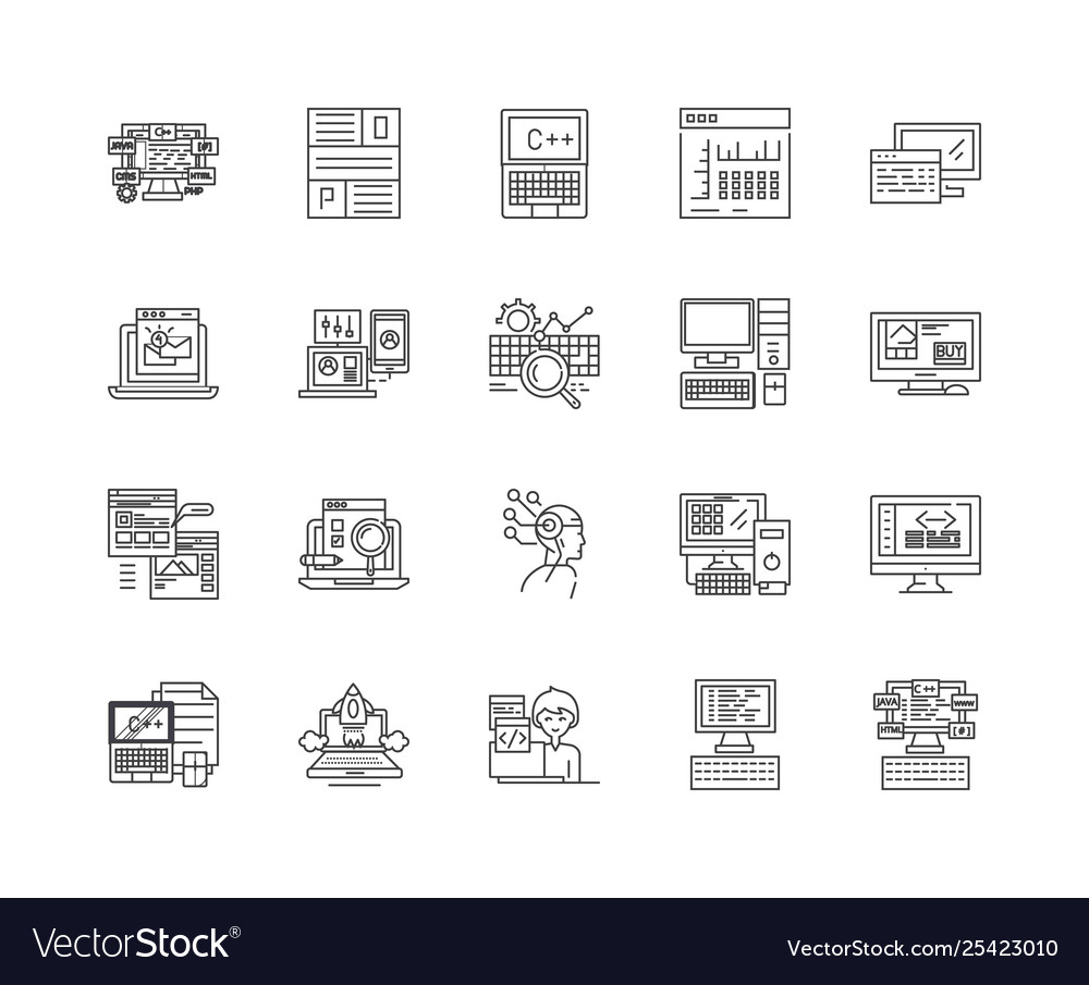 Coding line icons signs set outline