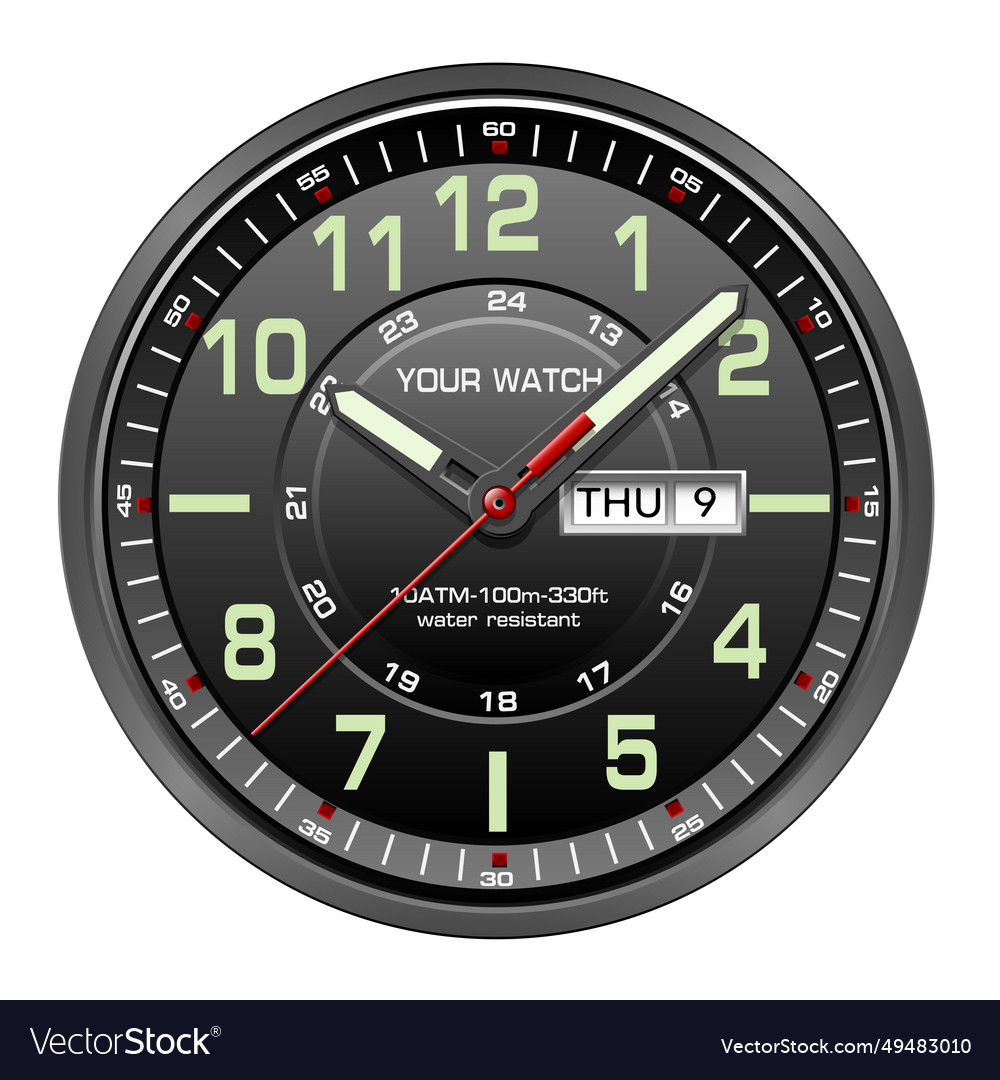 Realistic black silver clock watch face Royalty Free Vector