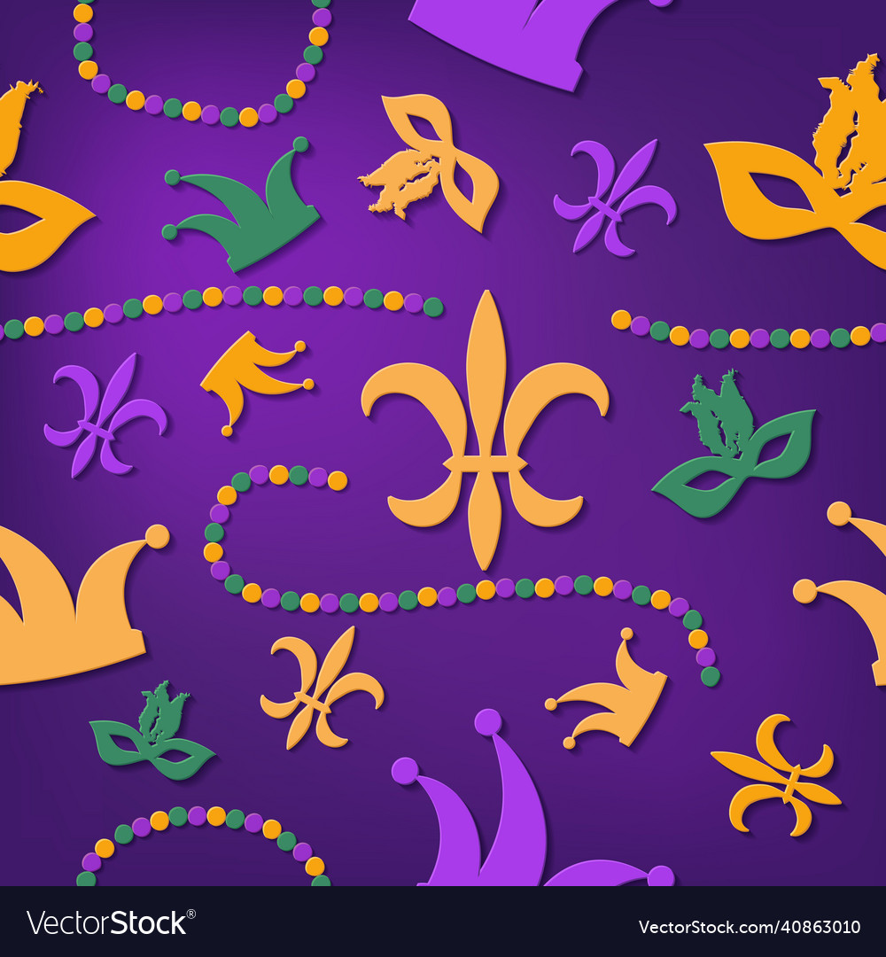 Seamless Mardi Gras Background With Traditional Vector Image