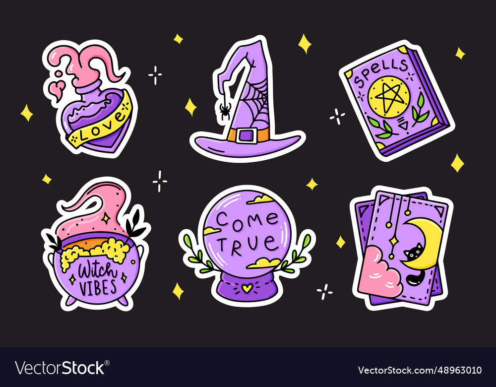 Set cartoon witch stickers for halloween