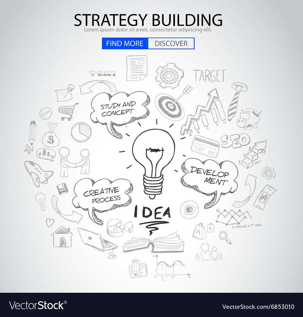 Strategy building concept with doodle design style