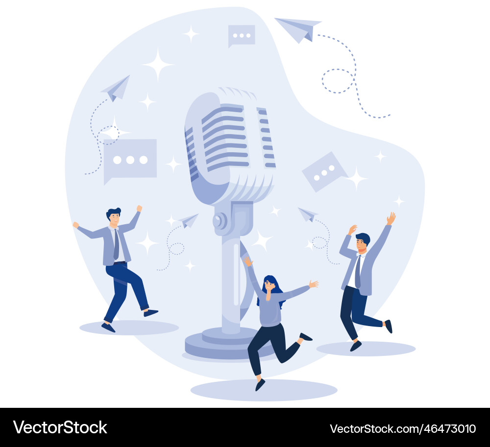 Voice messages concept tiny people use microphone Vector Image