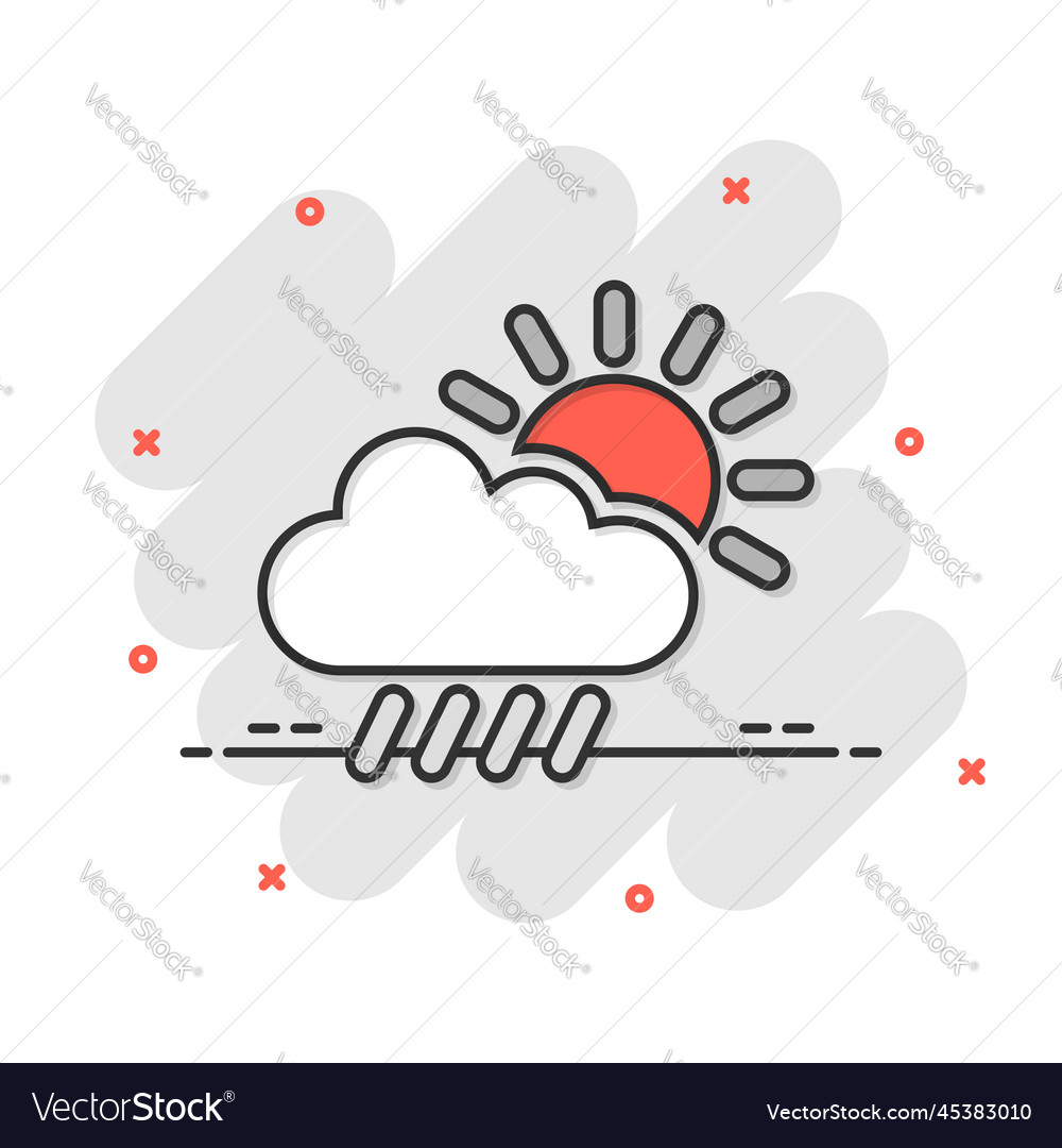 Weather icon in comic style sun cloud and rain