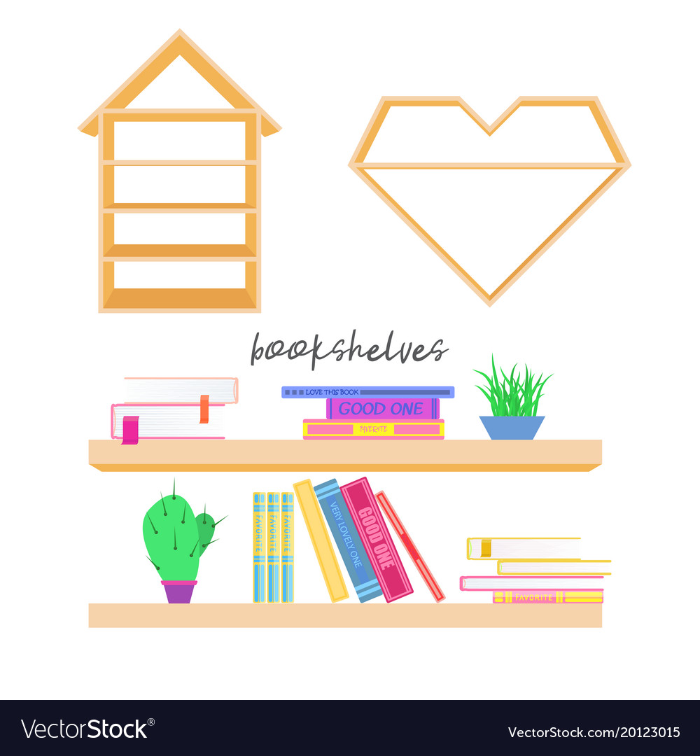 A set of bookshelves and books