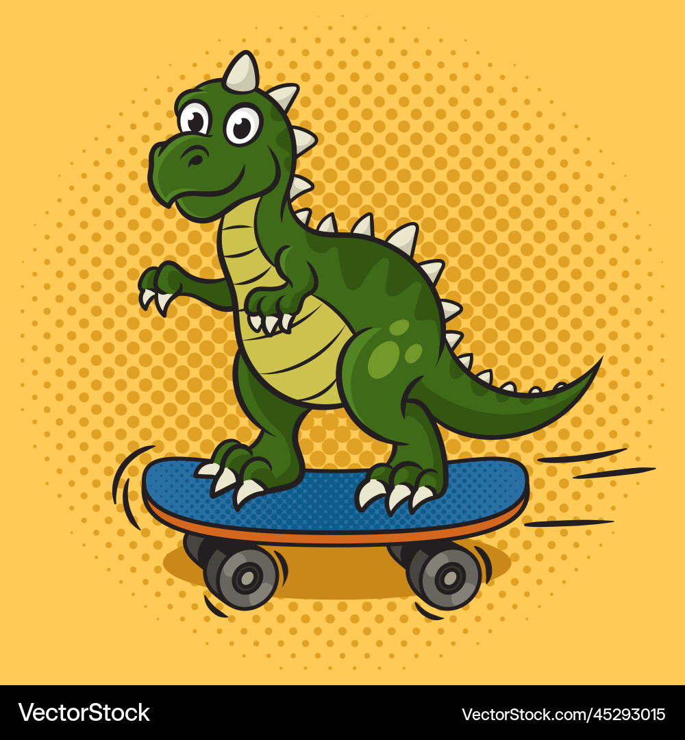Dinosaur riding skateboard pop art Royalty Free Vector Image