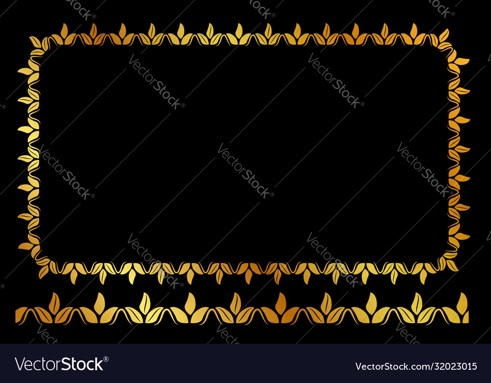 Golden rectangle floral frame at black background Vector Image