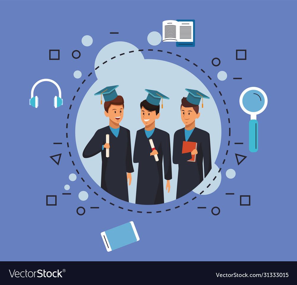 Online education tech with students boys