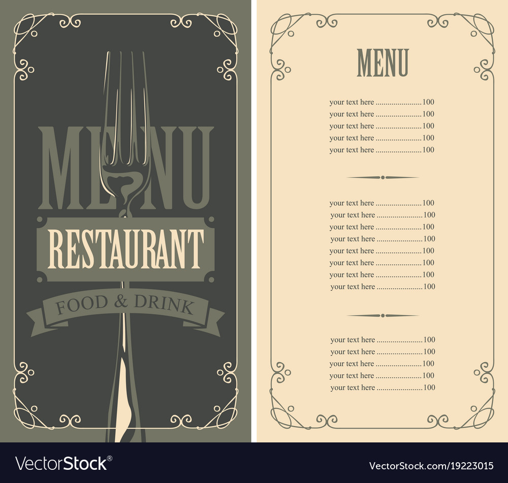 Restaurant menu with price list fork and ribbon Vector Image