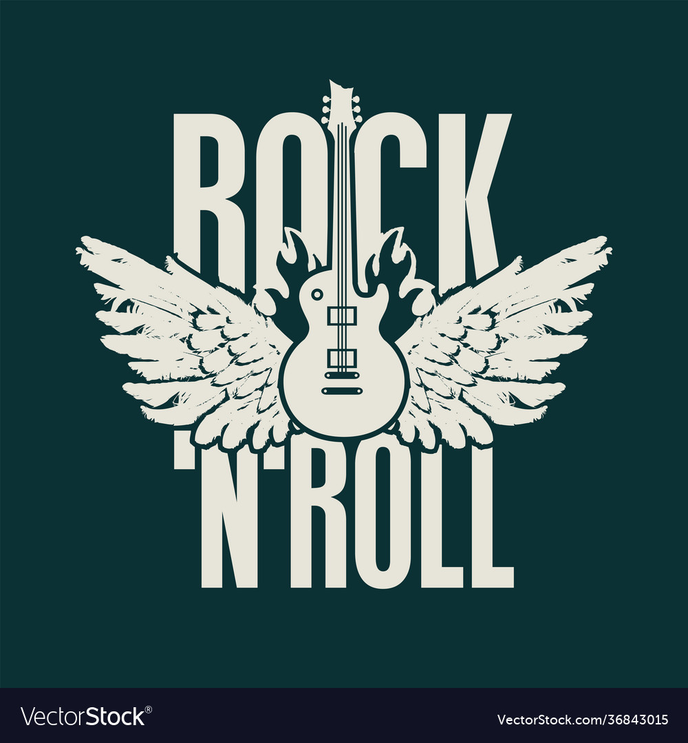 Rock and roll music banner with guitar and wings Vector Image