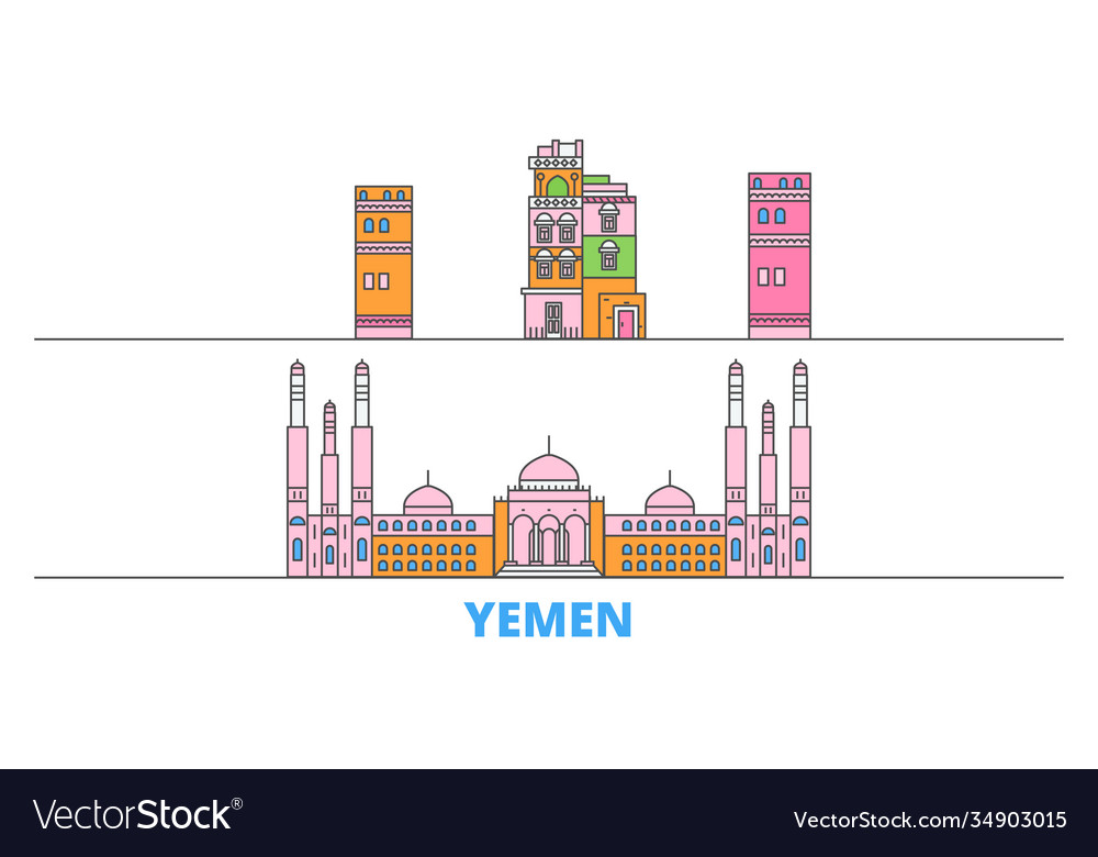 Yemen sanaa line cityscape flat travel